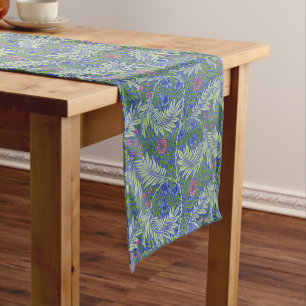 Chemin De Table Court Vintage William Morris Blue Ferns and Flowers