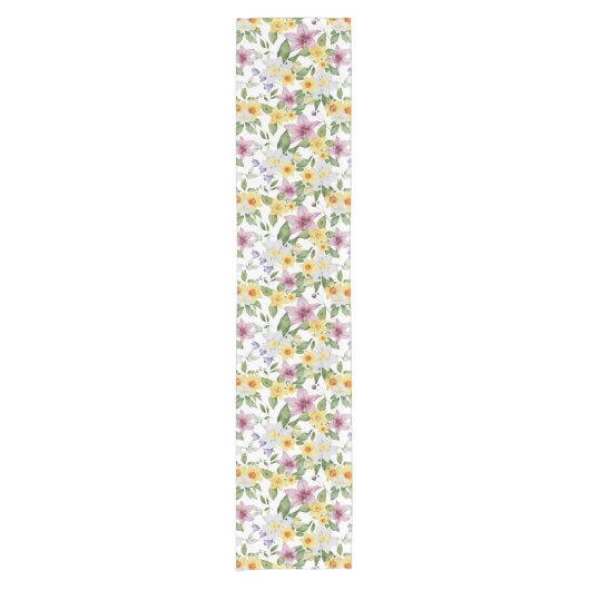 Chemin De Table Court Violet Jaune Blanc Vert Floral Élégant Chic (Devant)