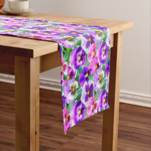 Chemin De Table Court Violets colorés Motif à fleurs de sansy