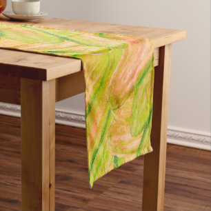 Chemin De Table Court Wasabi Vert Terreux Art Abstrait Floral 