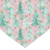 Chemin De Table Court Whimsical Teal Christmas Trees on Pink (Coin)