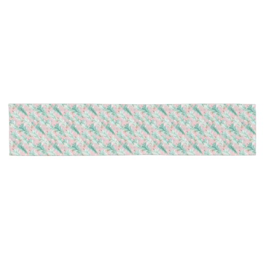 Chemin De Table Court Whimsical Teal Christmas Trees on Pink (Horizontal)