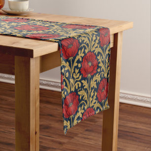 Chemin De Table Court William Morris Coquelicots Motif Floral à l'or rou