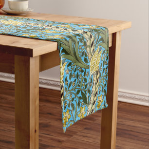Chemin De Table Court William Morris Daffodil Motif bleu Vintage