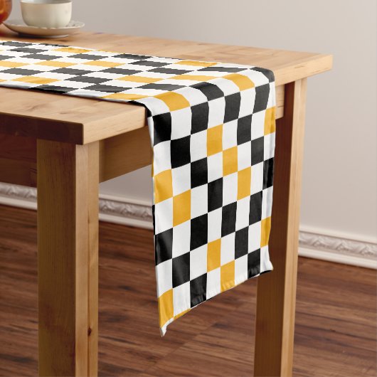 Chemin De Table Court Yellow Black White Checkered Pattern Design  (In Situ)