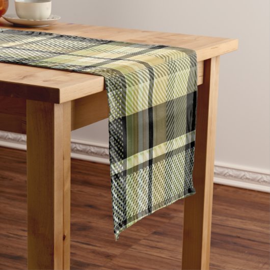 Chemin De Table Court Yellow-brown tartan plaid.  (In Situ)