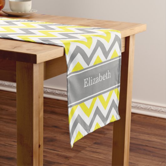 Chemin De Table Court Yellow Dk Gray White LG Chevron Gray Nom Monogram (In Situ)
