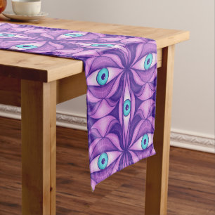 Chemin De Table Court Yeux Bleus Quirky Dans Motif Mystique Violet