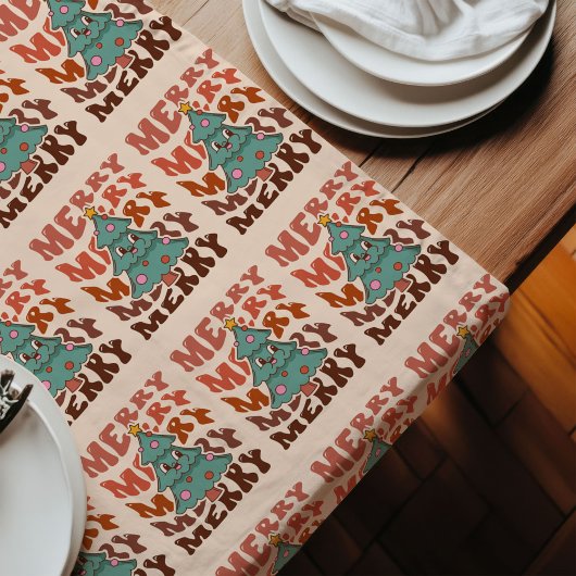 Chemin De Table Long 70s Christmas Runner Peace Love Pastel Décor