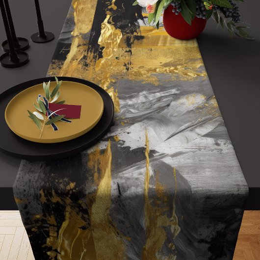 Chemin De Table Long Abstrait Gold Gris et Noir tendance et moderne