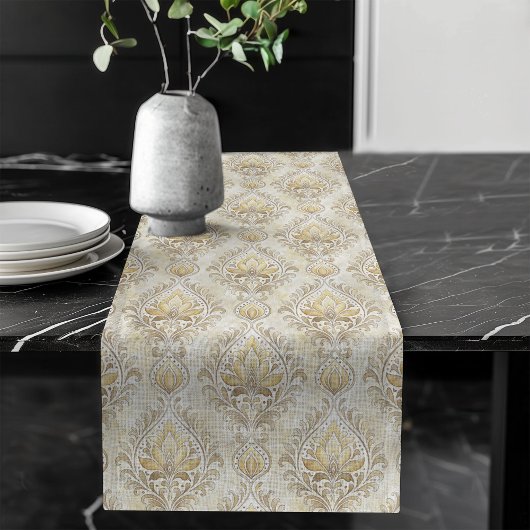 Chemin De Table Long Aquarelle classique Damask Table Runner Tones ivoi