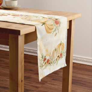 Chemin De Table Long Aquarelle florale Citrouille de Thanksgiving