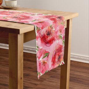 Chemin De Table Long Aquarelle rose floral motif long tableau