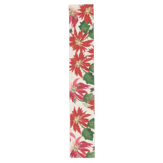 Chemin De Table Long Aquarelle rouge rustique Poinsettia Flore Verdure (Devant)