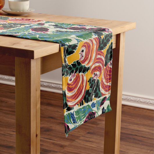 Chemin De Table Long Art floral abstrait magenta et orange vibrant (In Situ)