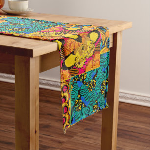 Chemin De Table Long Art papillon rose et sarcelle maximaliste vibrant