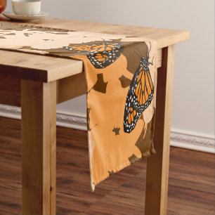 Chemin De Table Long Artsy Orange Monarque Papillon & Motif Floral