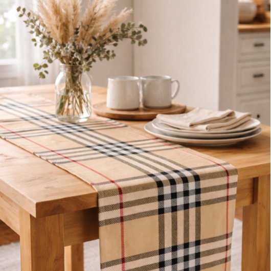 Chemin De Table Long Base Chic Tan Chaud Blanc Noir Brown Tartan