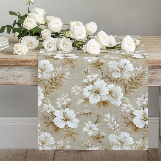 Chemin De Table Long Beige ivory floral tropical soft neutral kitchen