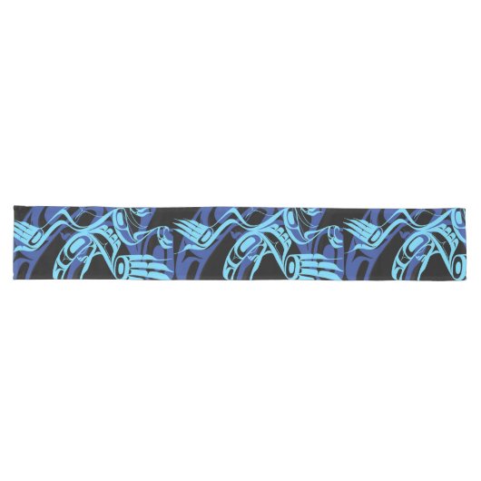Chemin De Table Long Black Blue Haida Eagle Thunder Bird Art autochtone (Horizontal)