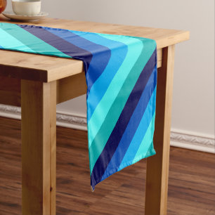 Chemin De Table Long Bleu Icy Rayures Turquoises Grand Runner Table