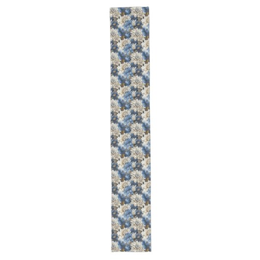 Chemin De Table Long Blue and White Flowers Chic Table Runner (Devant)