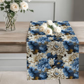 Chemin De Table Long Blue and White Flowers Chic Table Runner