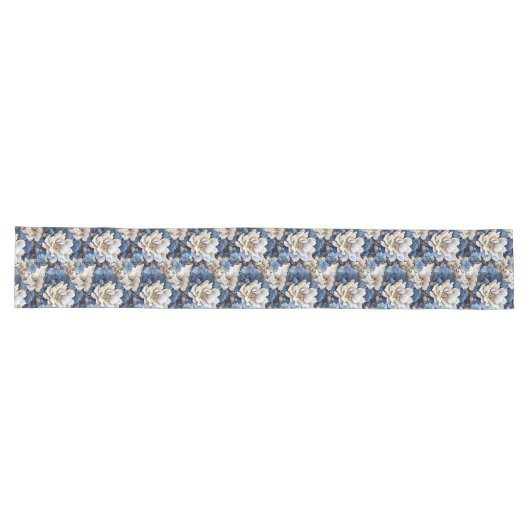 Chemin De Table Long Blue Flowers Ivory Elegant Dining Table Runner (Horizontal)