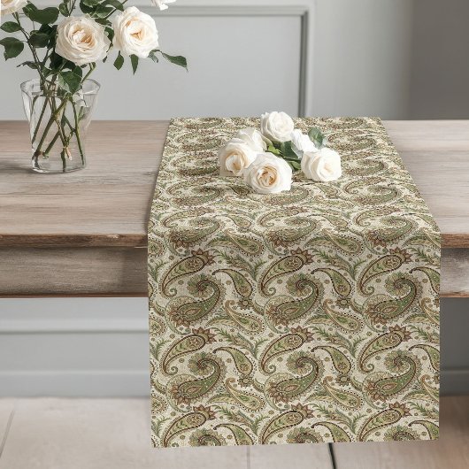 Chemin De Table Long Boho Earthy Paisley Imprimer Détails Sage Green Br