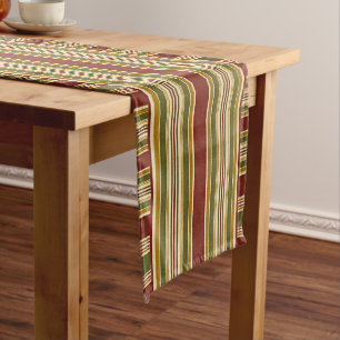 Chemin De Table Long Bourgogne rouge vert ocre jaune Motif