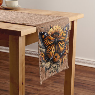 CHEMIN DE TABLE LONG BROWN BURLAP REGARDEZ AVEC ORANGE BROWN BUTTERFLY