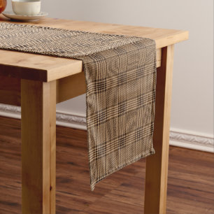Chemin De Table Long Brown Houndstooth Scottish Check Plaid Motif