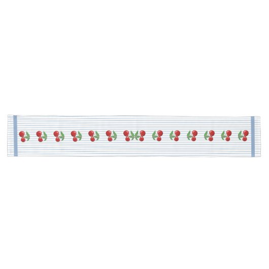 Chemin De Table Long Cerises rouges sur Bleu Motif graphique (Horizontal)