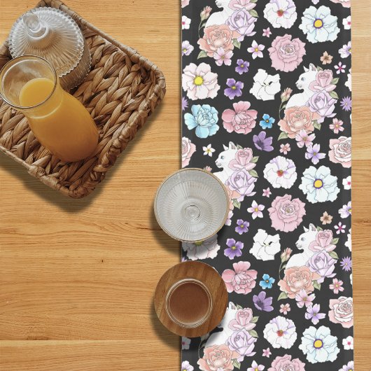 Chemin De Table Long Chat Blanc Pastel Floral Noir Botanique Romantique