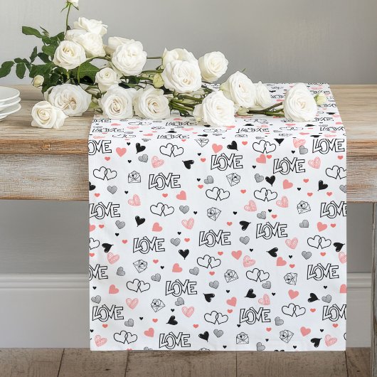 Chemin De Table Long Chic Love Lettering Pink Black Heart Table Runner