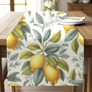 Chemin De Table Long Citron jaune vibrant et botanique à l'aquarelle bl