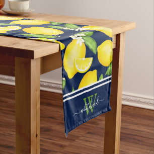 Chemin De Table Long Citrus Citron Botanique Élégant Monogramme Marine