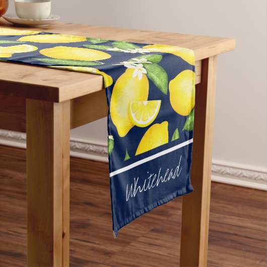 Chemin De Table Long Citrus Citron Botanique Personnaliser Marine Bleu (In Situ)