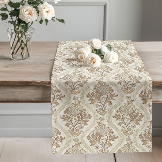 Chemin De Table Long Classic Damask Table Runner Neutral Victorian Chic