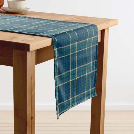 Chemin De Table Long Classic Dark Blue Green Gold Tartan Plaid