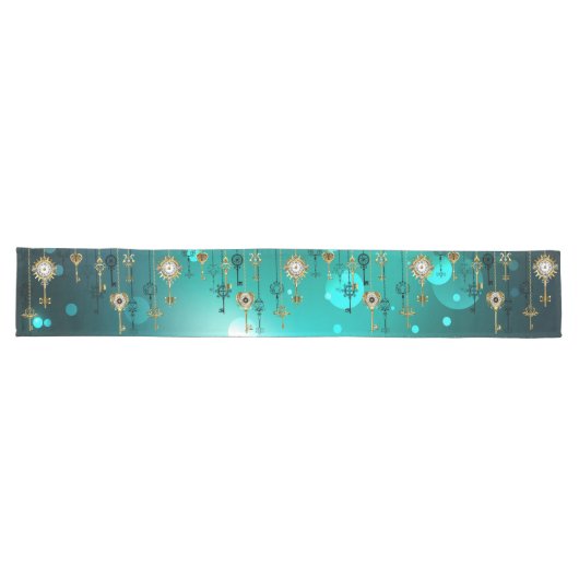 Chemin De Table Long Clés squelettes antiques sur fond vert (Horizontal)