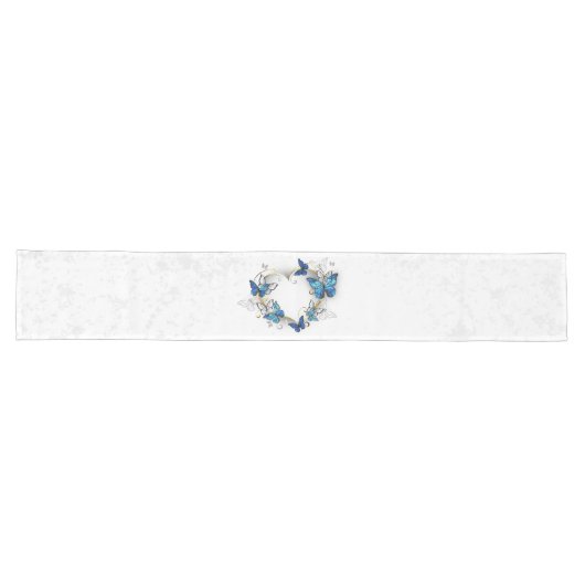 Chemin De Table Long Coeur bijoux avec papillons Morpho (Horizontal)