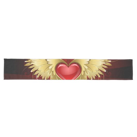 Chemin De Table Long Coeur rouge avec ailes d'or (Horizontal)