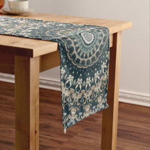 Chemin De Table Long Conception de motif mandala sarcelle et beige