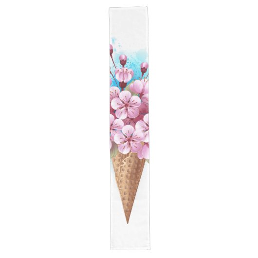 Chemin De Table Long Cône rose Sakura crème glacée gaufre (Devant)