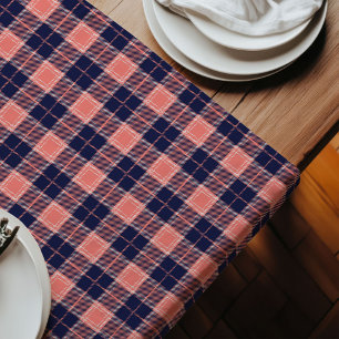 Chemin De Table Long Corail et Marine Check Vibrant Plaid Décor moderne