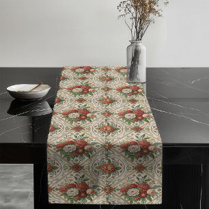 Chemin De Table Long Cosy Vintage Roses Rouges Pastel Carrelage Vert Ac