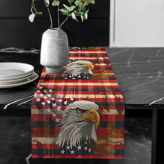 Chemin De Table Long Coureur de l'Esprit Américain Drapeau & Aigle Acce