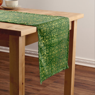 Chemin De Table Long Coureur de table Festive Green et Gold Damask