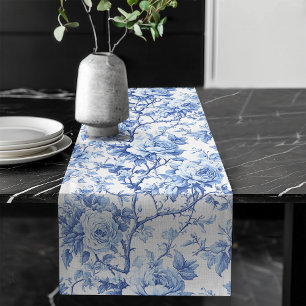Chemin De Table Long Coureur de table floral Roses Toile de Jouy frança